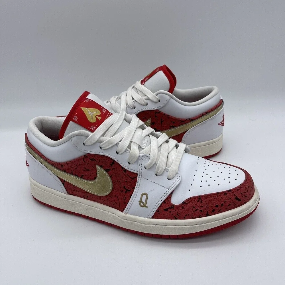 Nike Air Jordan 1 Low SE Spades Men's Size 9 Sneakers DJ5185-100 Red/Gold/White